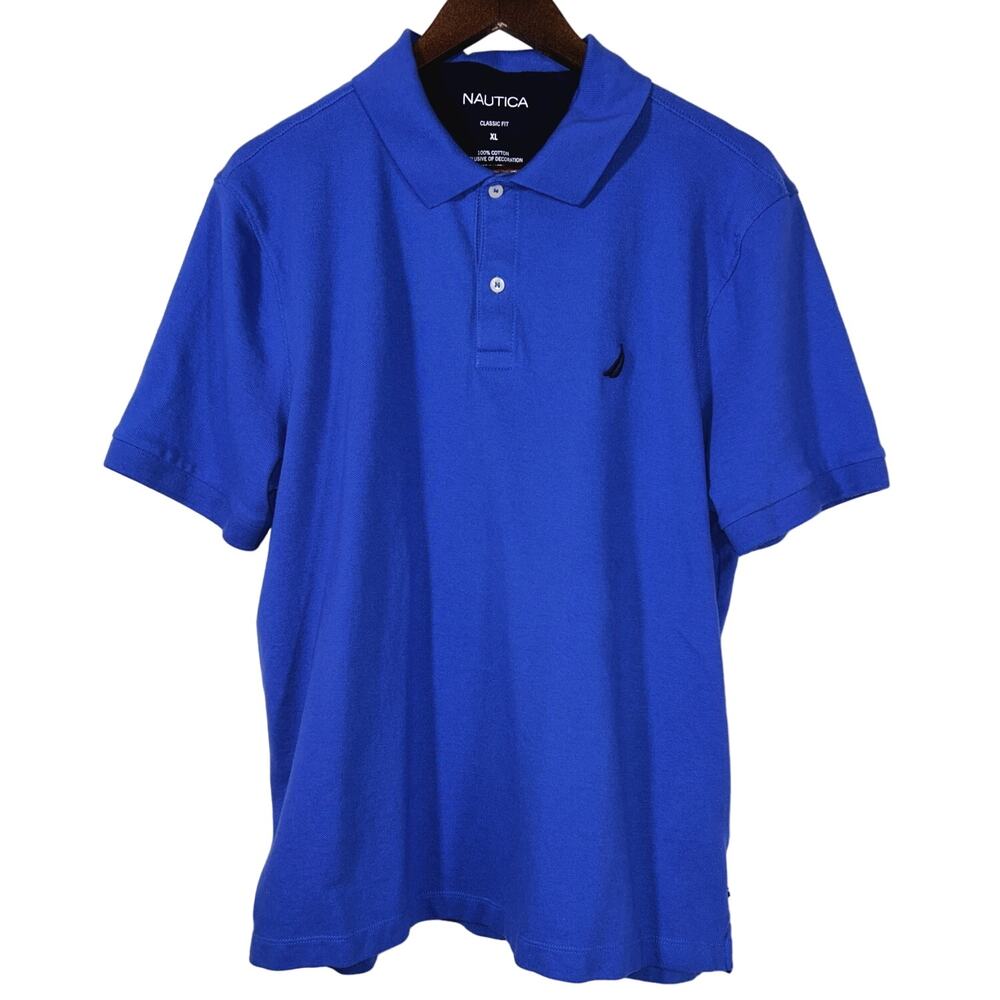 Nautica Classic Fit 100% Cotton Blue Short Sleeve Polo Shirt Men's XL